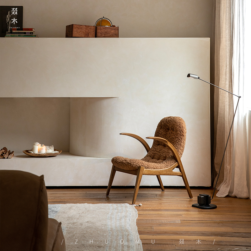 叕木|中古复刻\设计师创意法式复古奶油风羊羔毛休闲椅客厅沙发椅,淘宝优惠券,粉丝福利购,淘宝优惠卷