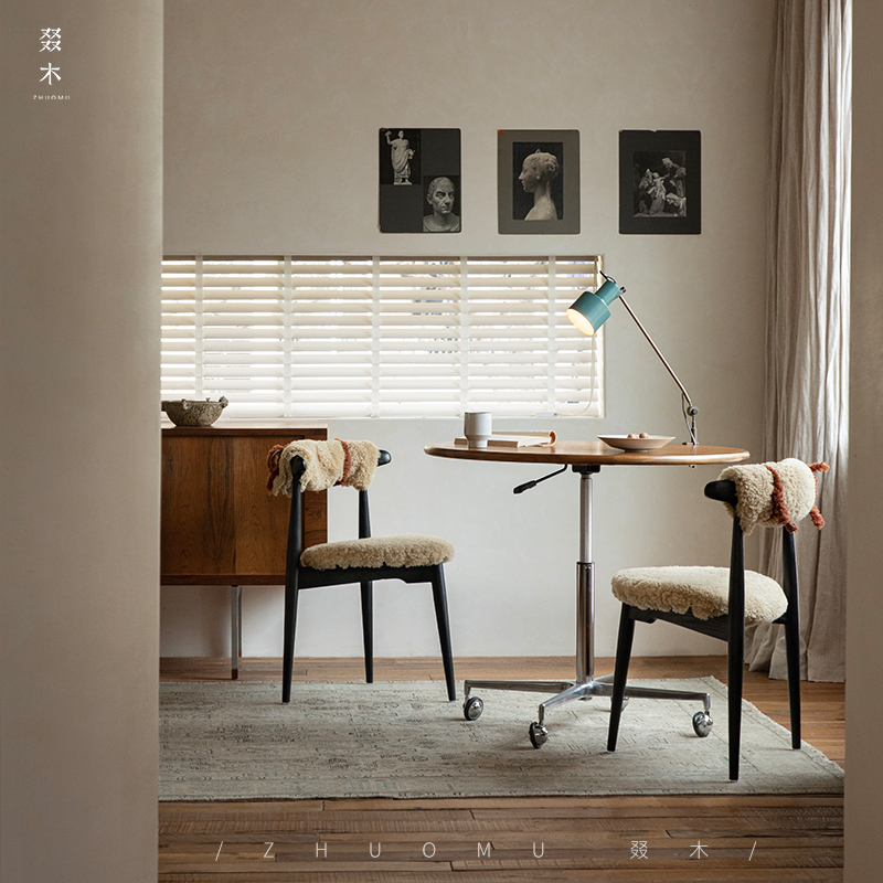 叕木|中古复刻\丹麦设计师餐椅法式复古风书房椅实木羊羔毛椅子,淘宝优惠券,粉丝福利购,淘宝优惠卷