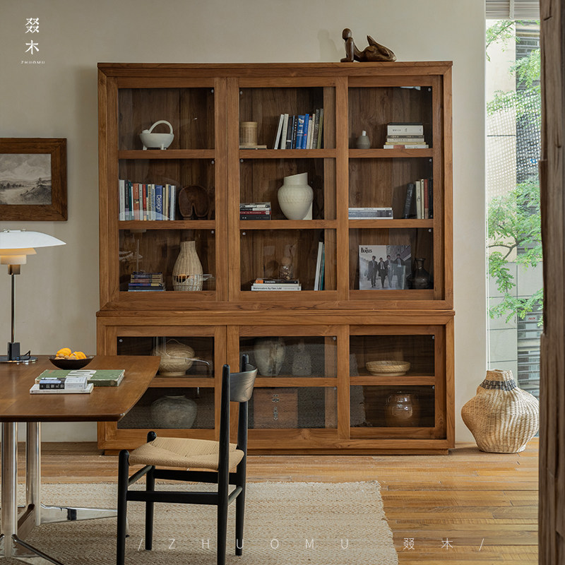 叕木|组合书柜\中古复古风实木玻璃推拉门落地储物柜收纳柜展示柜,淘宝优惠券,粉丝福利购,淘宝优惠卷