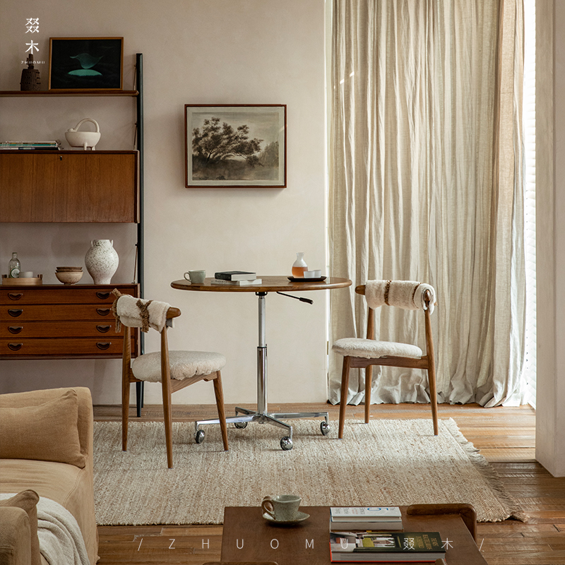 叕木|中古复刻\丹麦设计师餐椅法式复古风书房椅实木羊羔毛椅子,淘宝优惠券,粉丝福利购,淘宝优惠卷