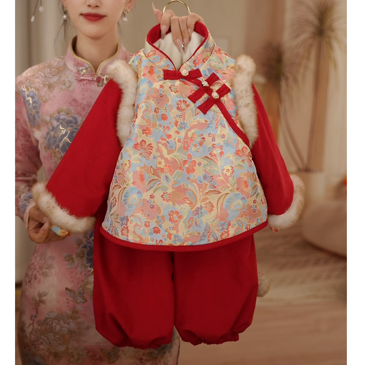 现货【锦绣】SC559女童冬款加绒加厚保暖外套灯笼裤国风拜年服,淘宝优惠券,粉丝福利购,淘宝优惠卷