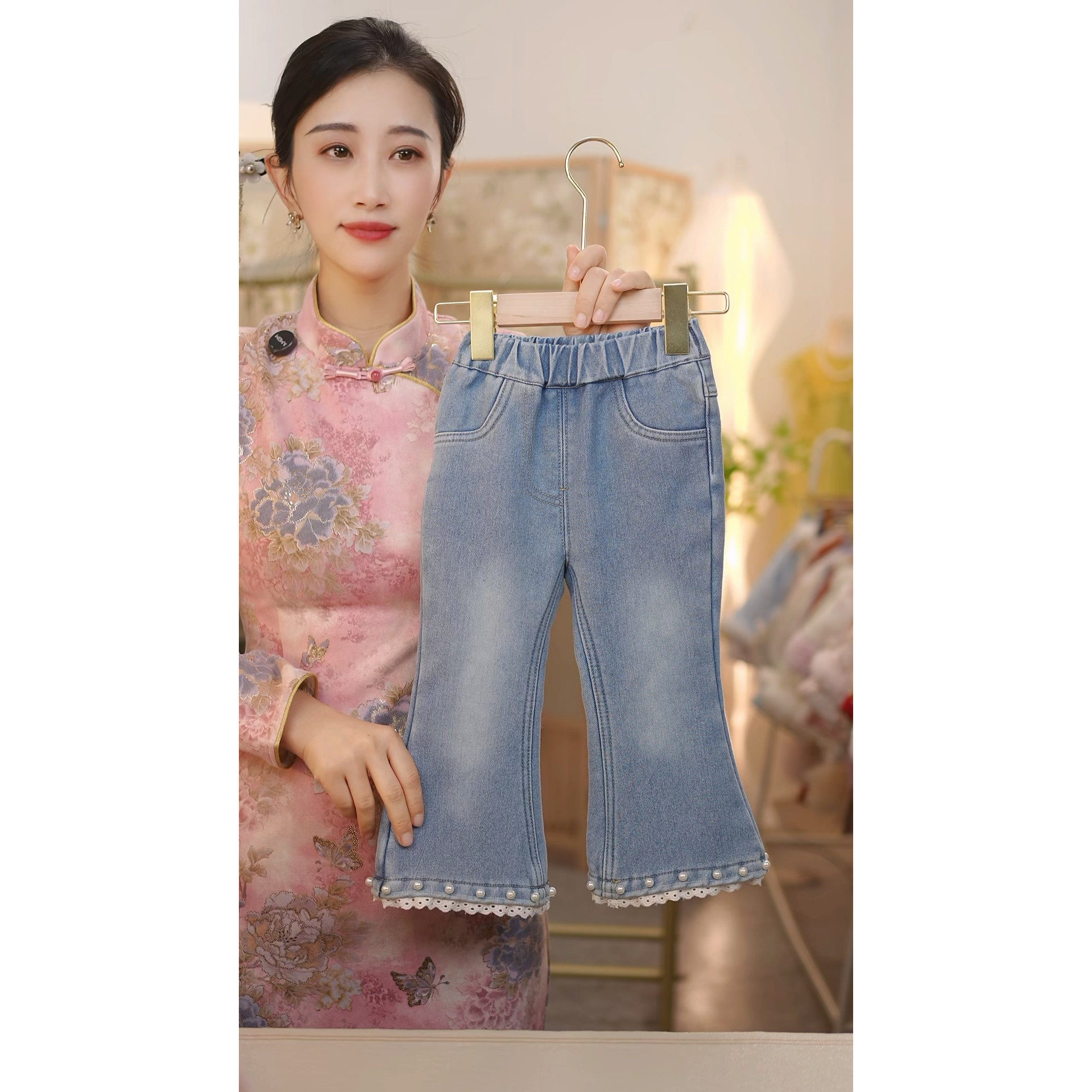 现货【樱落】SC697女童冬季新中式加厚棉衣外套加绒牛仔裤国风套,淘宝优惠券,粉丝福利购,淘宝优惠卷