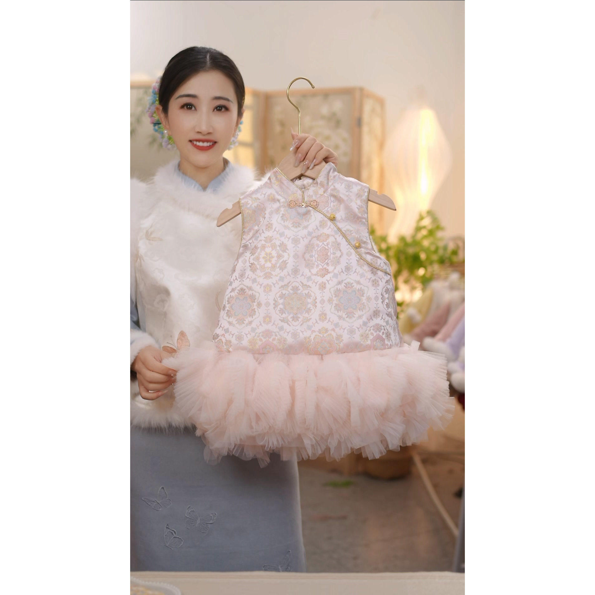 【云朵】SC851女童冬季国风夹棉保暖新中式马甲旗袍裙拜年服,淘宝优惠券,粉丝福利购,淘宝优惠卷