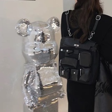 Сумка three新品网红同款时尚休闲多口袋重工帆布撞色设计手提双肩包包