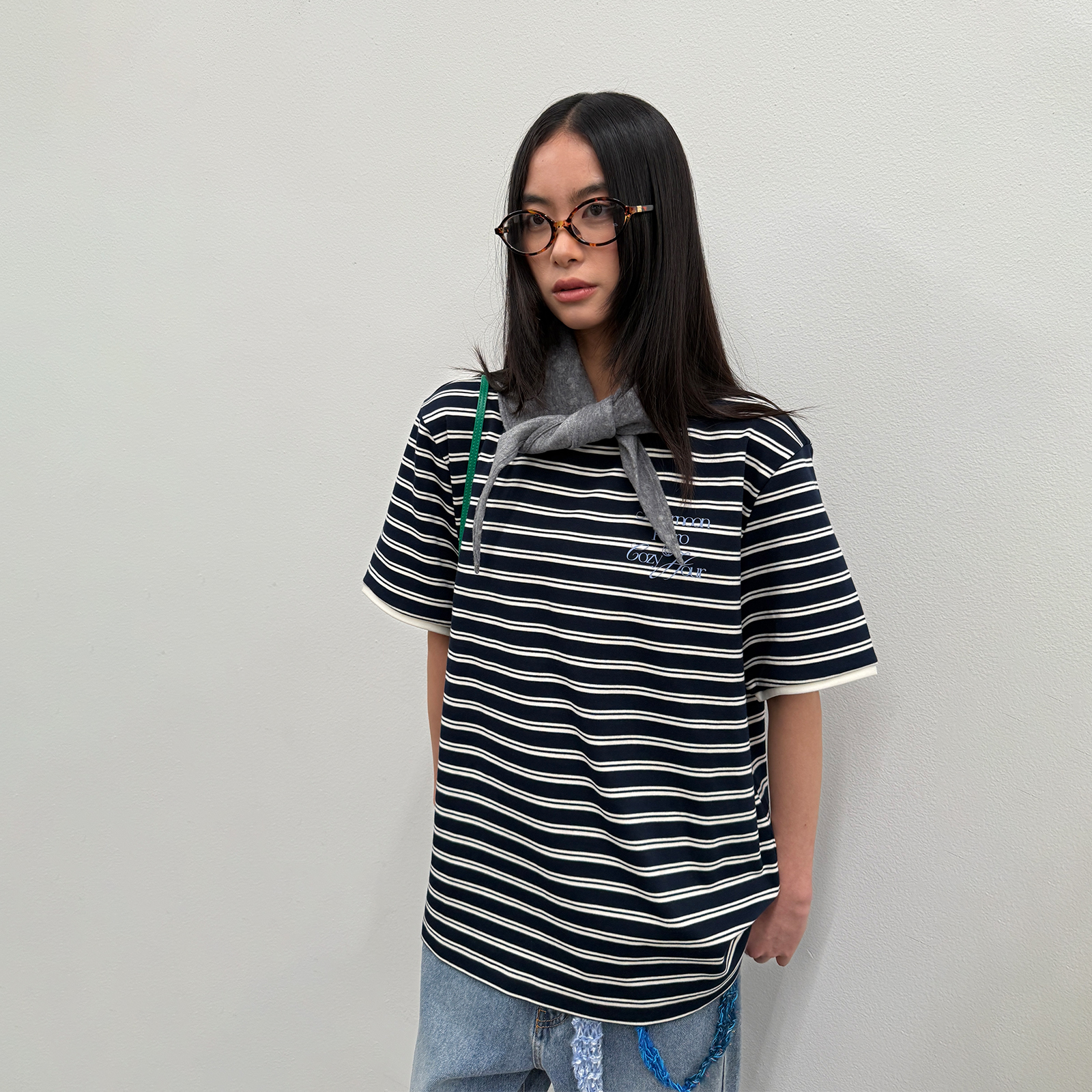 roaringwild a arch 咆哮野兽 圆领条纹国潮美式上衣短袖T恤男款 - 图1