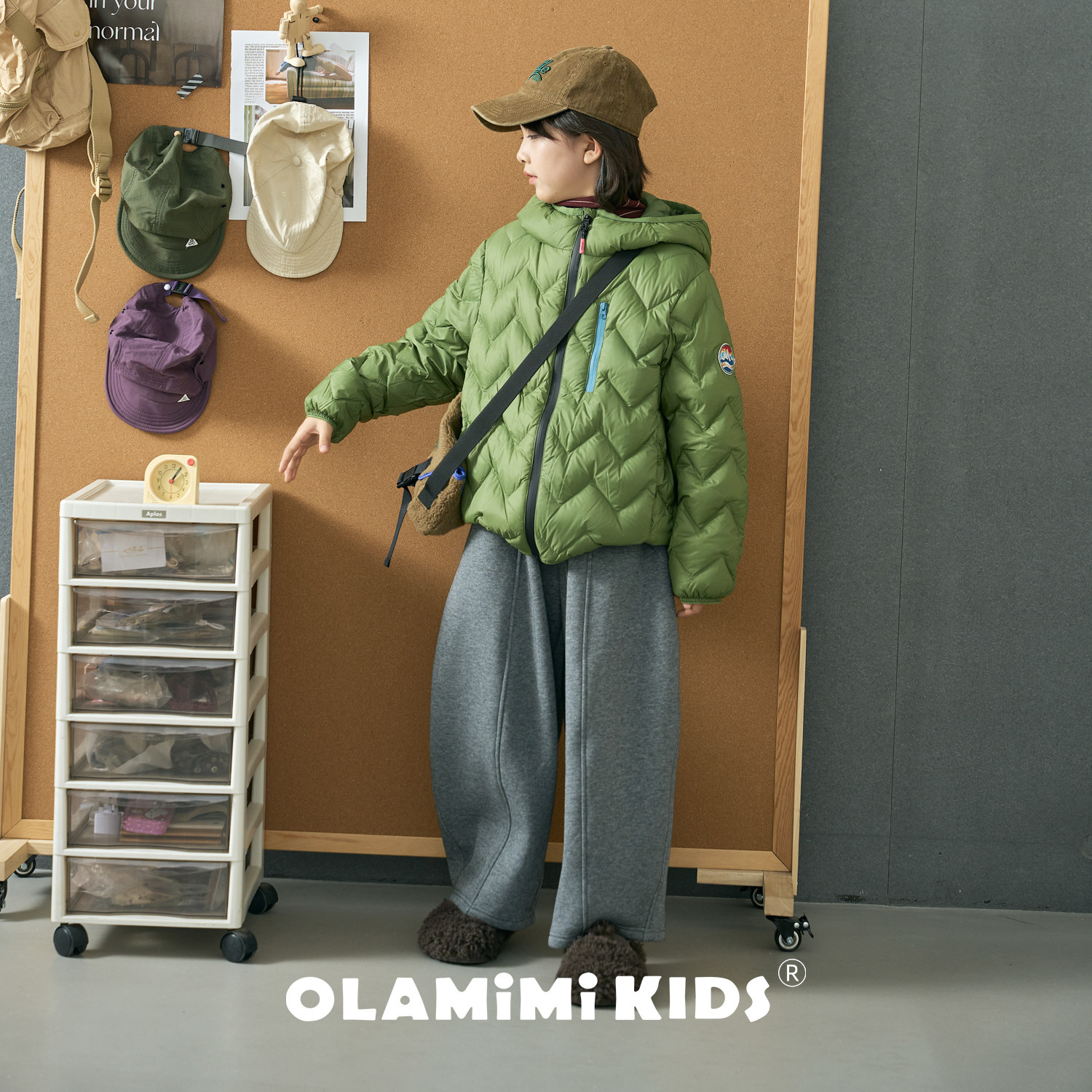 OLAMIMI儿童亲子2025冬三色防风蓬松几何波浪绗缝连帽羽绒服外套,淘宝优惠券,粉丝福利购,淘宝优惠卷