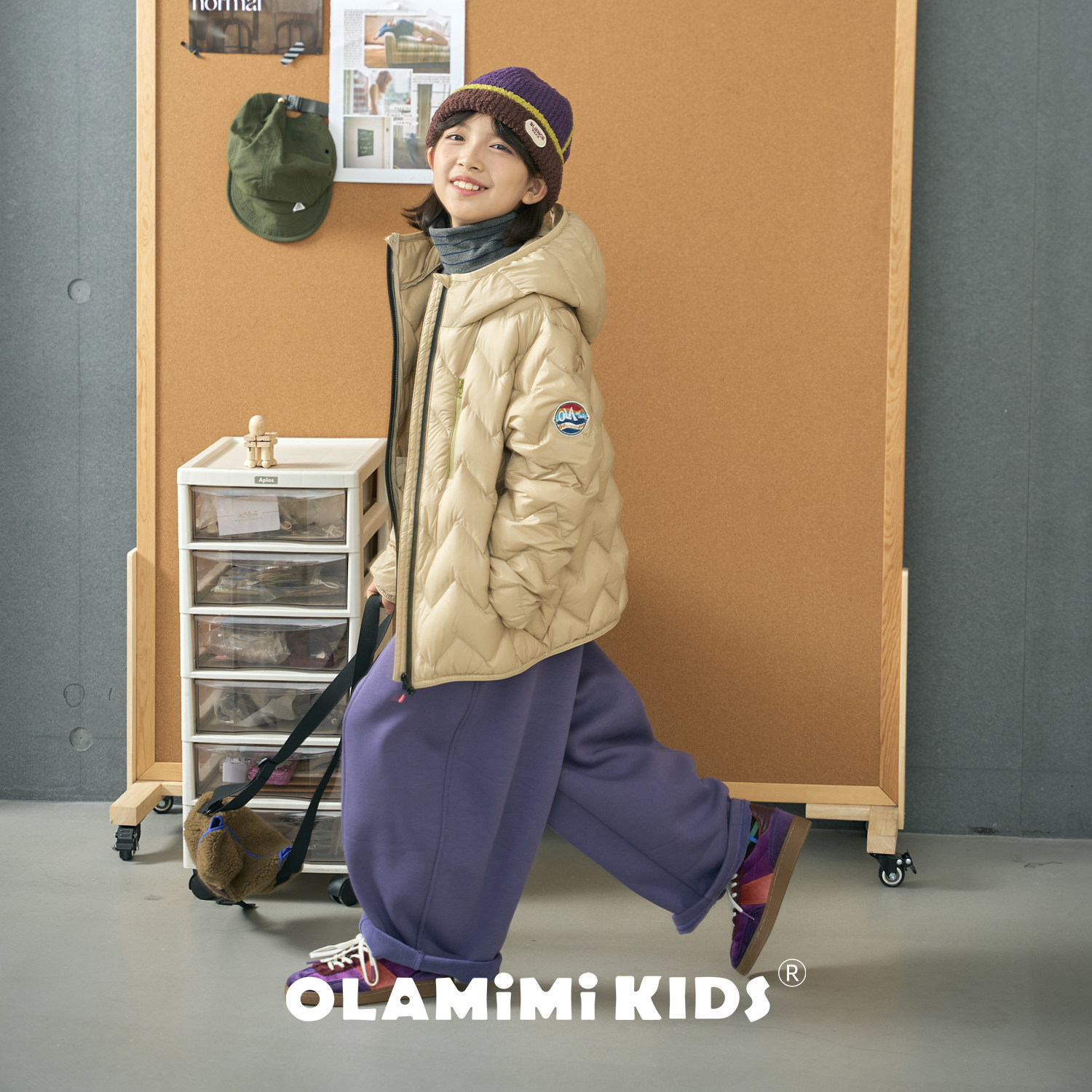 OLAMIMI儿童亲子2025冬三色防风蓬松几何波浪绗缝连帽羽绒服外套,淘宝优惠券,粉丝福利购,淘宝优惠卷