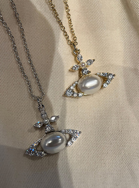 椭圆珍珠项链爆闪十字马眼钻星球吊坠锁骨链直播爆款