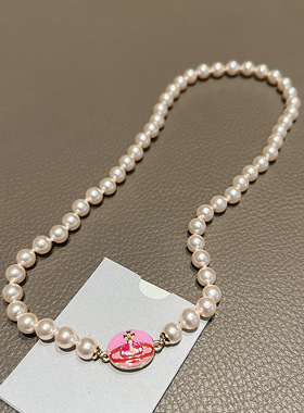 彩色搪瓷扣珍珠项链珐琅磁扣吊坠甜酷风小众磁吸锁骨链