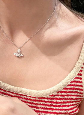 满钻镂空雪花小土星项链925银锁骨链叠戴新款