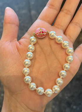 彩色搪瓷扣珍珠手链新款磁扣手链磁吸珐琅土星珍珠手饰