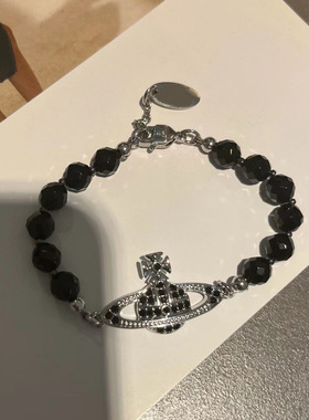 黑玛瑙闪钻土星项链黑色choke小众欧美锁骨链