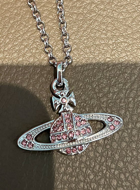 粉钻土星链条项链满钻土星吊坠轻奢小众项链爆款