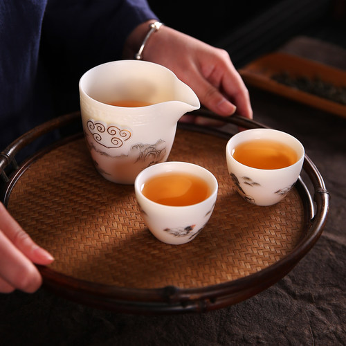 唐舍羊脂玉瓷白瓷旅行茶具套装便携式茶壶户外陶瓷快客杯一壶二杯 - 图2