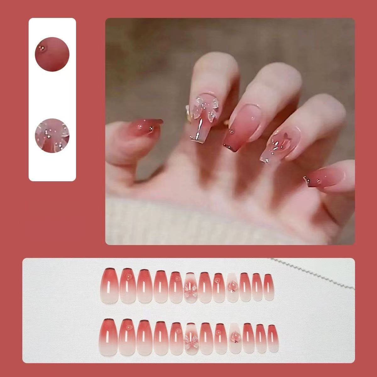 A「她非池物」气质手工穿戴甲碎钻蝴蝶爱心级感美甲穿戴甲24片 A「她非池物」气质手工穿戴甲碎钻蝴蝶爱心级感美甲穿戴甲24片