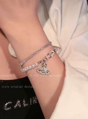 「她非池物」闪钻西太后土星手链女简约小众设计学生镂空心形手饰