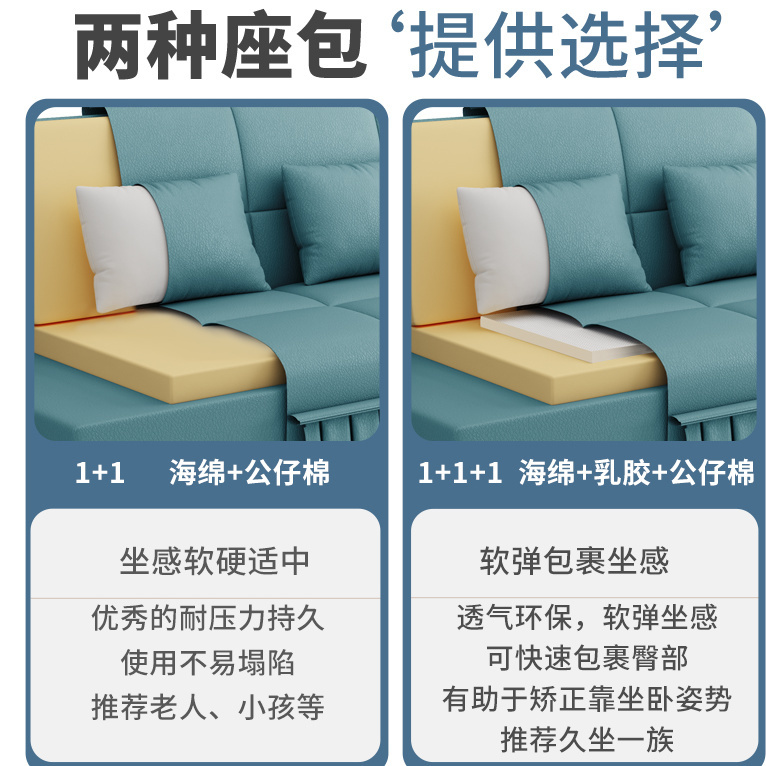 沙发床可折叠布艺双人三人客厅小户型出租房科技布猫爪皮现代简约