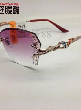 墨镜韩国无框切边镶钻太阳眼镜