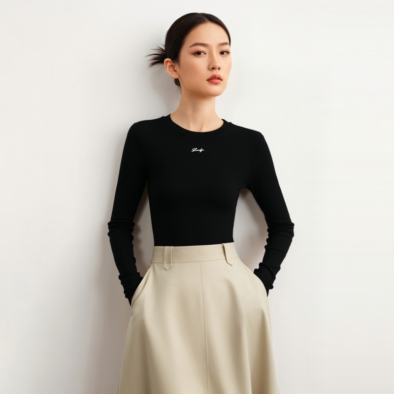 万丽（服饰）女士柔软细罗纹圆领套头修身长袖T恤,淘宝优惠券,粉丝福利购,淘宝优惠卷