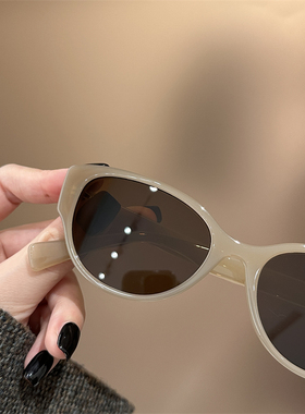 辣妹显白奶茶色猫眼墨镜女夏季防晒街拍时尚百搭防紫外线太阳眼镜