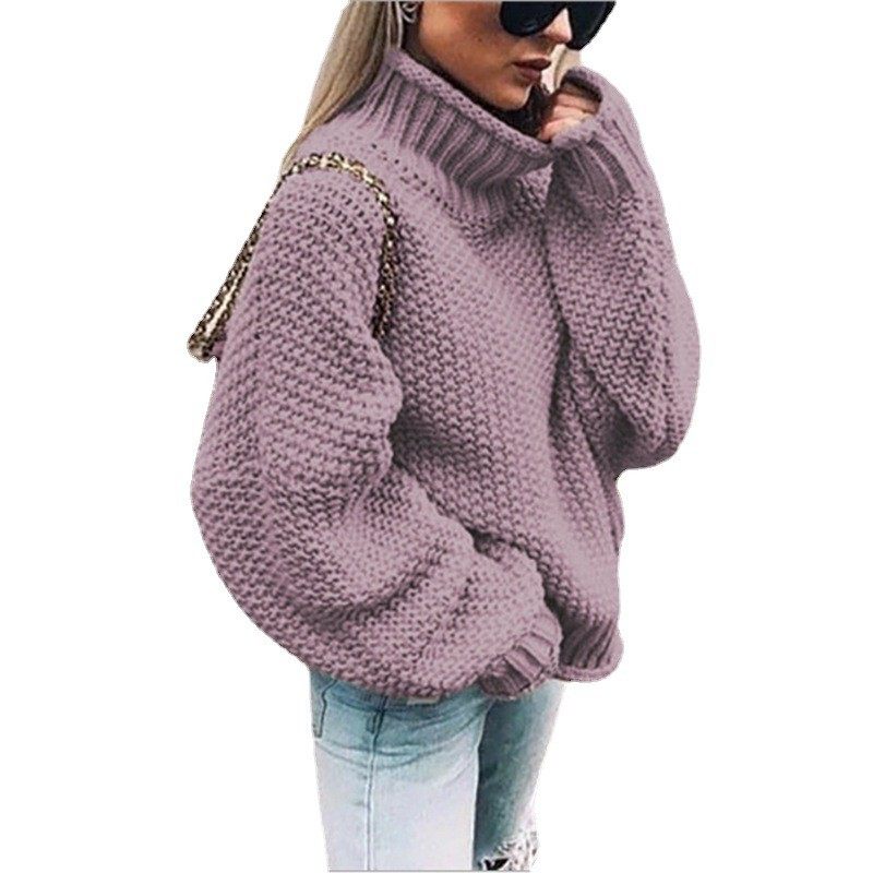 新款独立站亚马逊外贸秋冬毛衣女爆款卷边高领蝙蝠袖针织衫,淘宝优惠券,粉丝福利购,淘宝优惠卷