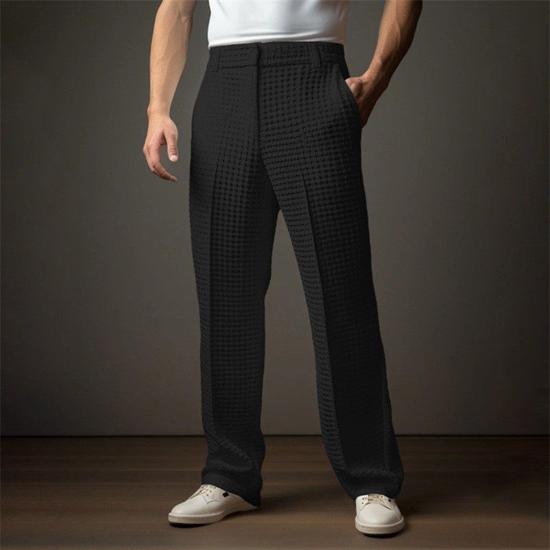 男士正装商务纯色华夫格斜前袋直筒休闲度假时尚西裤,淘宝优惠券,粉丝福利购,淘宝优惠卷