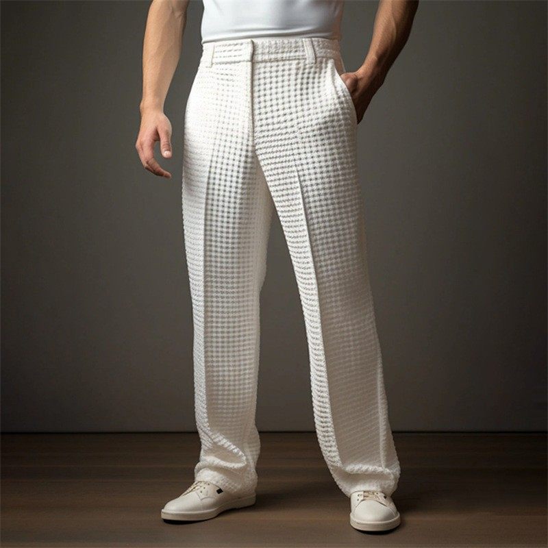 男士正装商务纯色华夫格斜前袋直筒休闲度假时尚西裤,淘宝优惠券,粉丝福利购,淘宝优惠卷