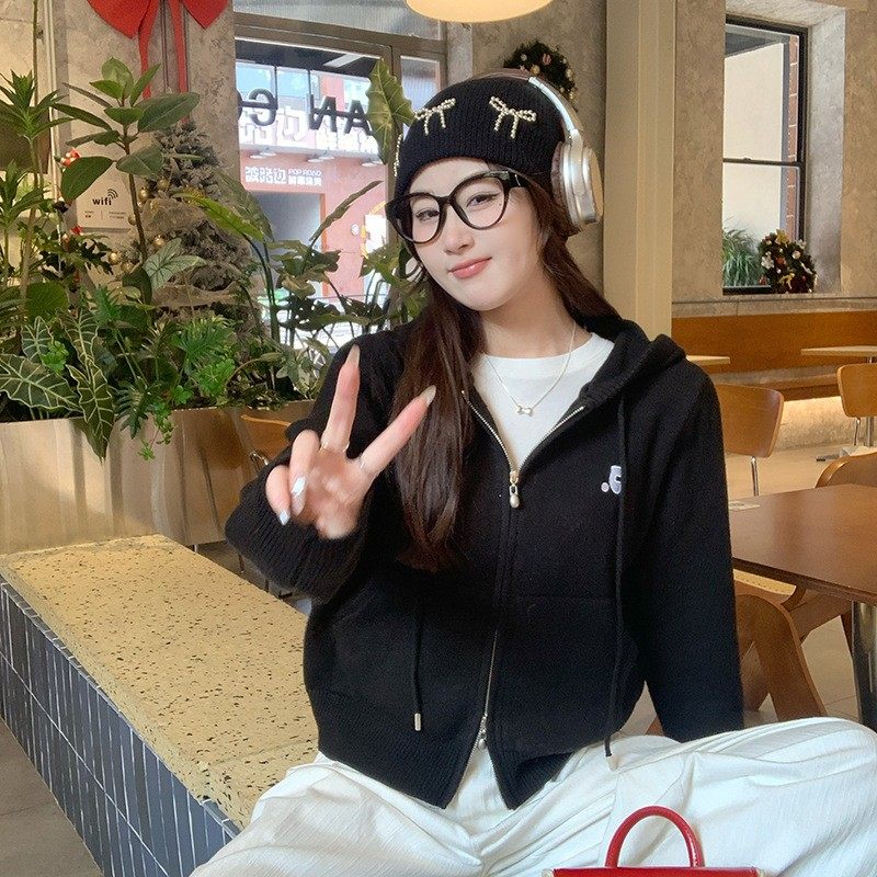 秋冬新款连帽卫衣温柔韩系针织衫休闲简约百搭显瘦优质毛衣女,淘宝优惠券,粉丝福利购,淘宝优惠卷