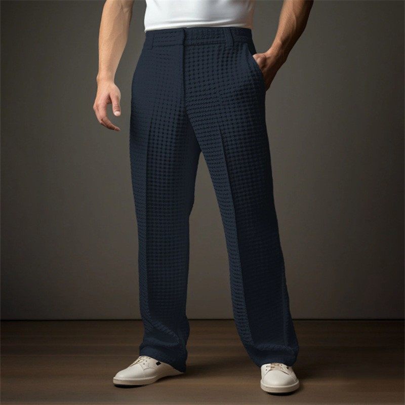 男士正装商务纯色华夫格斜前袋直筒休闲度假时尚西裤,淘宝优惠券,粉丝福利购,淘宝优惠卷