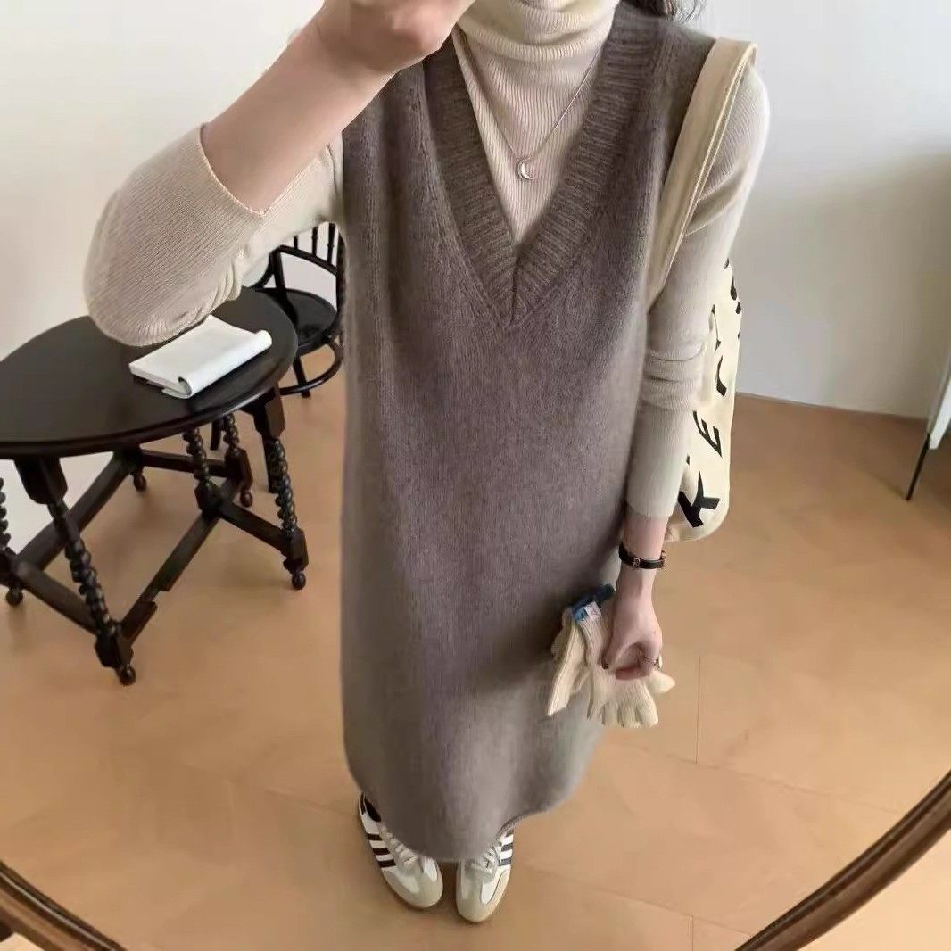长款领毛衣裙女秋冬新款慵懒风宽松简约气质软糯针织背心连衣裙,淘宝优惠券,粉丝福利购,淘宝优惠卷
