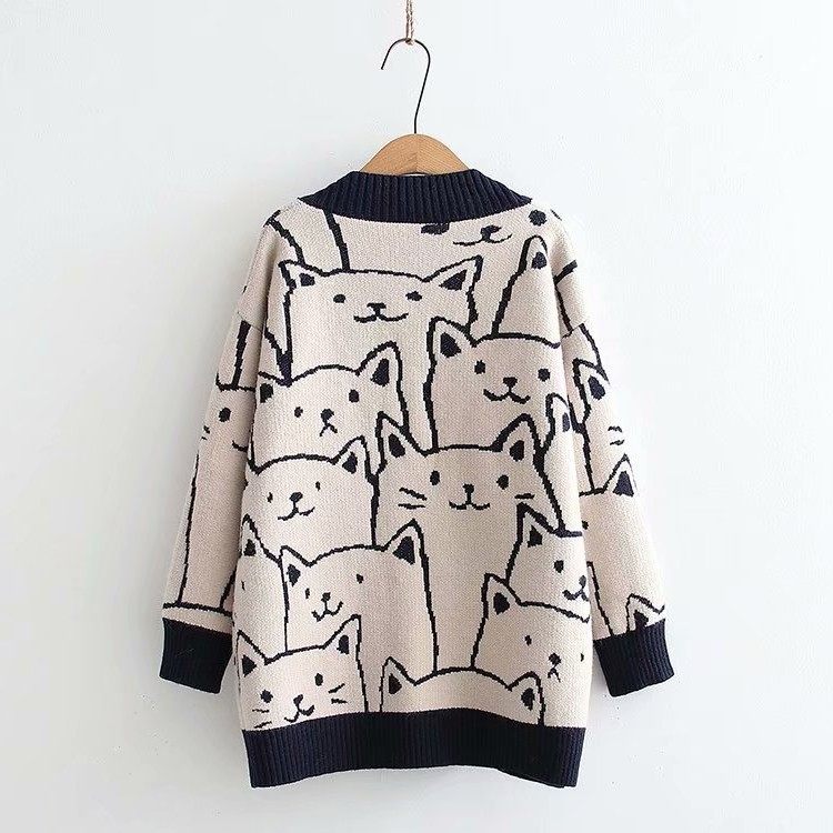 日系卡通毛衣外套女秋冬新款宽松慵懒风可爱针织开衫外搭上衣,淘宝优惠券,粉丝福利购,淘宝优惠卷