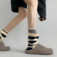 Early autumn wear niche double layer wear high-end lazy striped color matching retro fake two-piece pile socks mid-calf socks