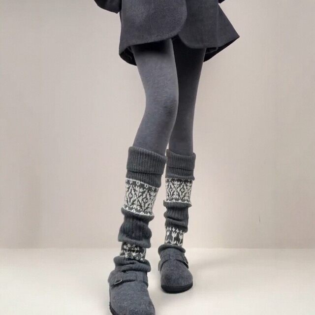 Fair Isle Socks Pile Socks Women's Autumn and Winter Pantyhose Thickened Warm Long Leg Sleeves Slimming Girls' Calf Socks