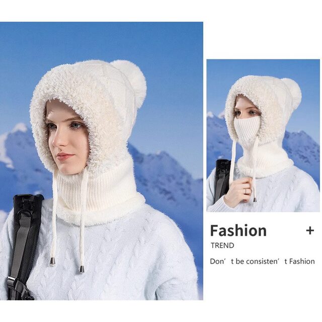 Cold-proof hat - 40 degrees below zero for women riding electric bikes, warm cotton hat, mask, neck scarf, one-piece Northeast cold-proof equipment