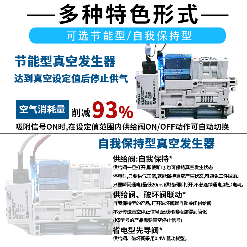 SMC型ZK2A B GCFH一体集装集成真空发生器带数显吸破节能带电磁阀-图2