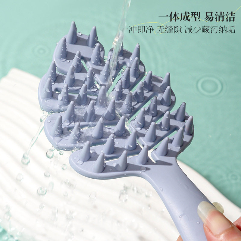 树叶镂空长柄洗头梳硅胶洗头刷干湿两用不伤头皮按摩清洁梳子