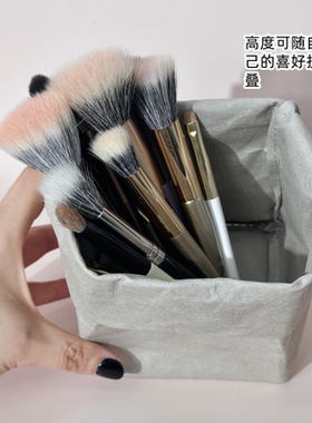 化妆刷收纳桶ins风北欧牛皮纸桌面口红眉笔梳子化妆品收纳筒