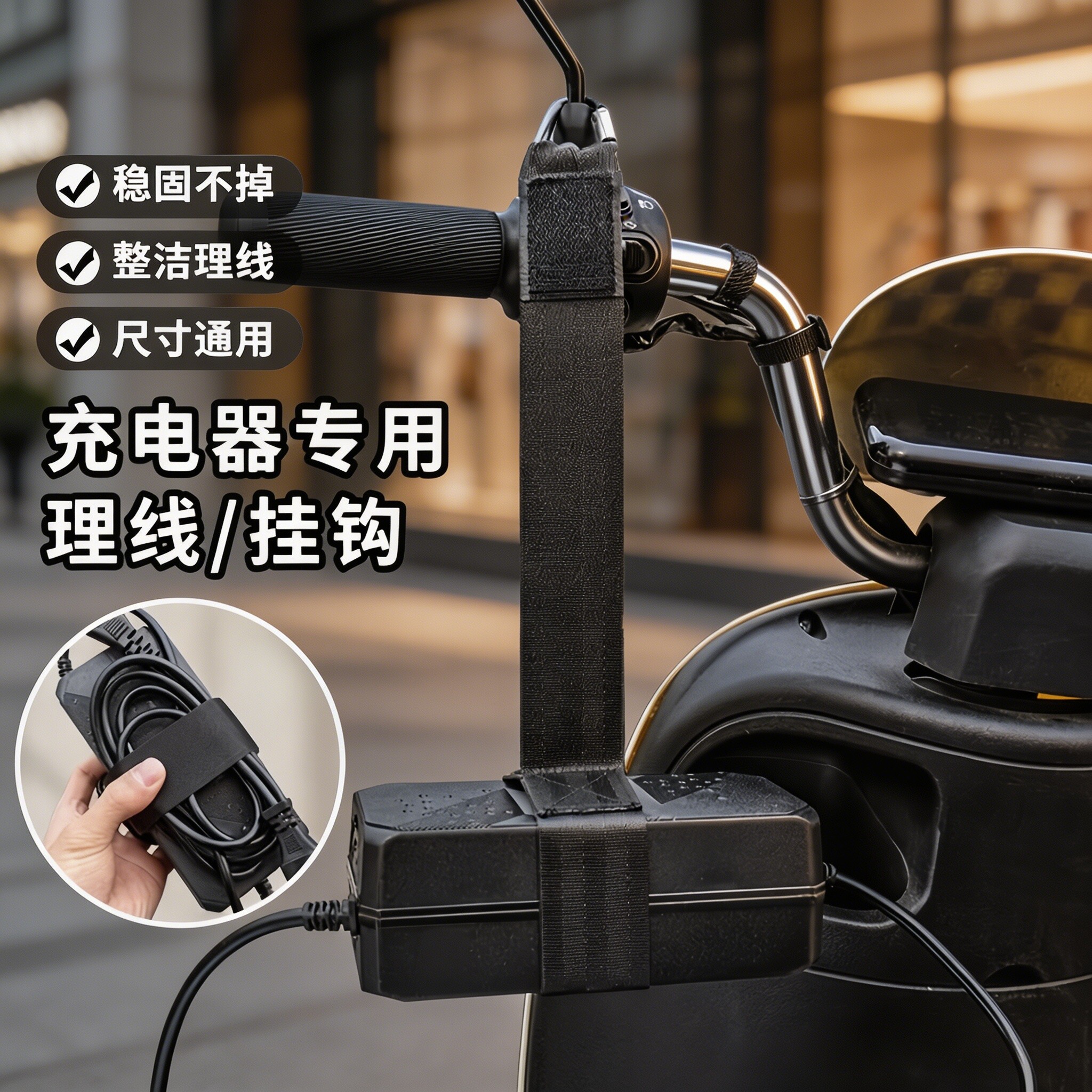 Electric vehicle charger storage hook charger strap
