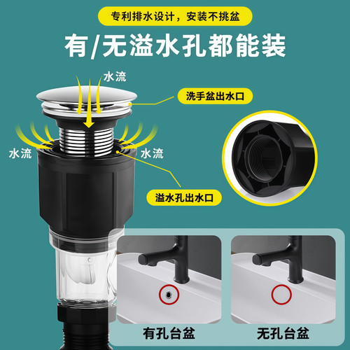 洗手盆下水管排水管面盆防堵漏塞洗脸盆池防臭下水器配件台盆套装 - 图2