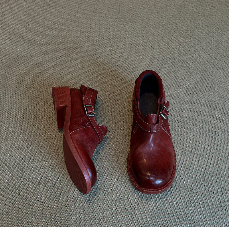 2026早春款真皮复古英伦风圆头粗跟单鞋女金属扣乐福鞋百搭深口鞋,淘宝优惠券,粉丝福利购,淘宝优惠卷