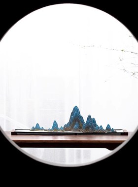 优选新中式创意沙盘枯山水假山造景禅意千里江P山摆件玄关酒柜鱼
