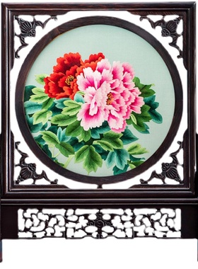 优选新中式茶几摆件手工双v面绣摆台古典酒柜装饰品台屏中国风苏