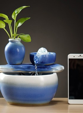 优选中式b禅意陶瓷财源滚滚流水摆件办公室桌面转运珠简约盆栽装