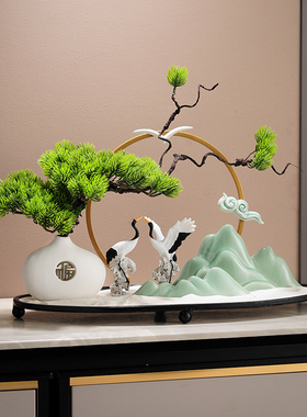 优选沙盘酒c店新中式玄关装饰摆件餐桌中间会所盆景观圆桌轻奢迎