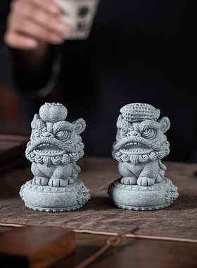优选新中式舞狮好柿花生一对茶宠摆件可爱醒狮百财大卖.送礼品桌