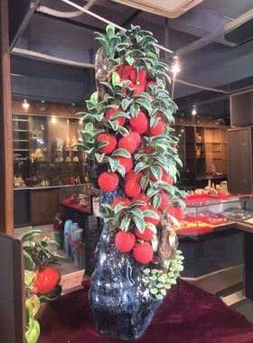 陶瓷仿真水果荔枝树盆景摆件