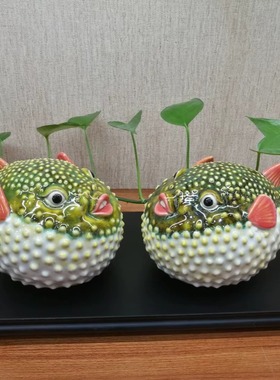 陶瓷河豚鱼手工摆件海洋鱼