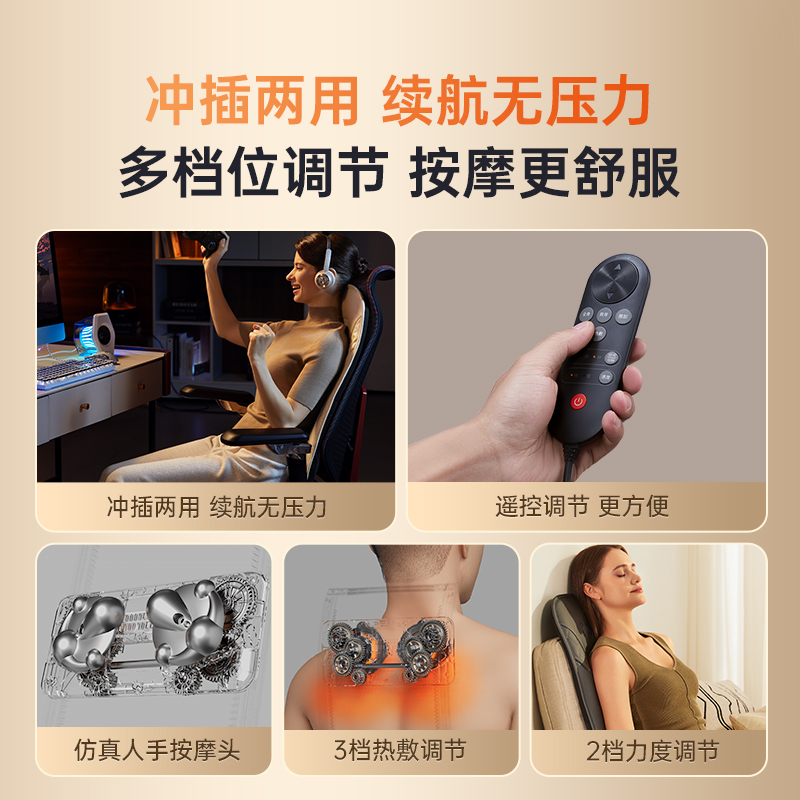 西屋BX7按摩靠垫腰背部按摩器全自动揉捏家用肩颈热敷车载按摩仪