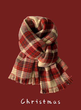Scarf Red Christmas Scarf围巾红色圣诞围巾仿羊绒冬季保暖帽子