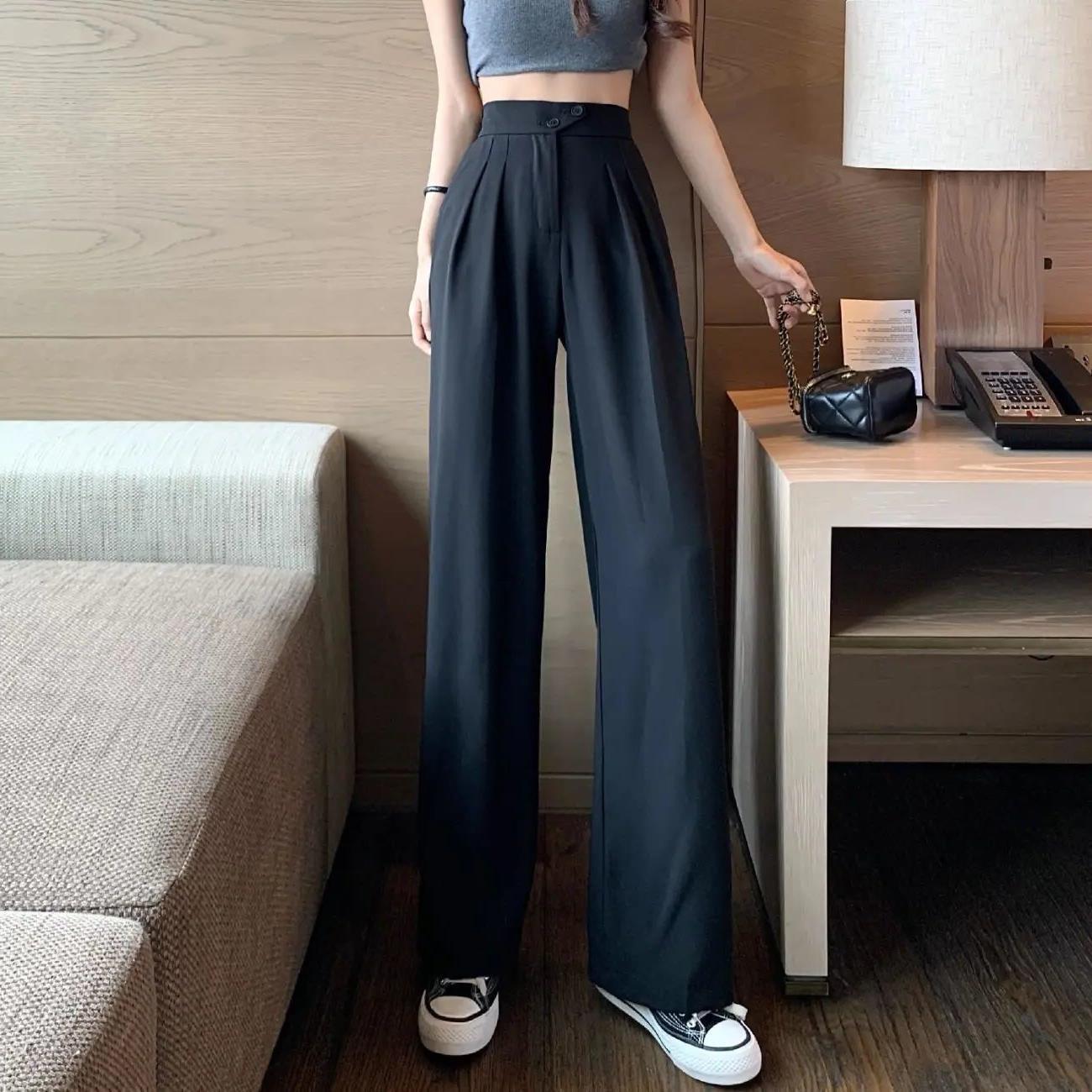 Wide leg pants for women's summer thin high waist suit pants-图2